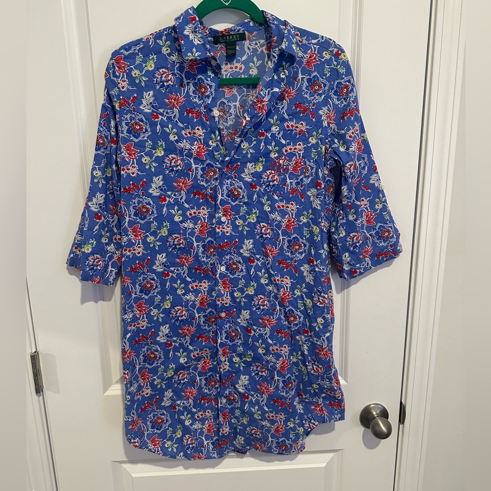 Floral Blue Button-Up Dress